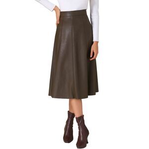 Women's Faux PU Leather Skirt High Waist Party A Line Midi Skirts